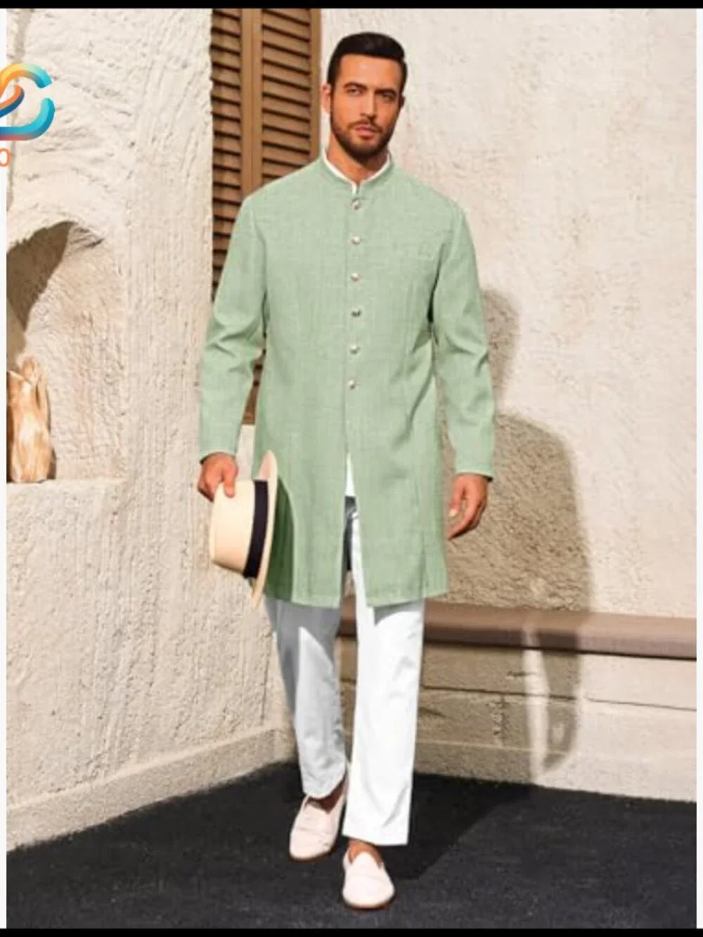 Men's Kurta Coat Mandarin Collar Ethnic Attire Wedding Party Casual